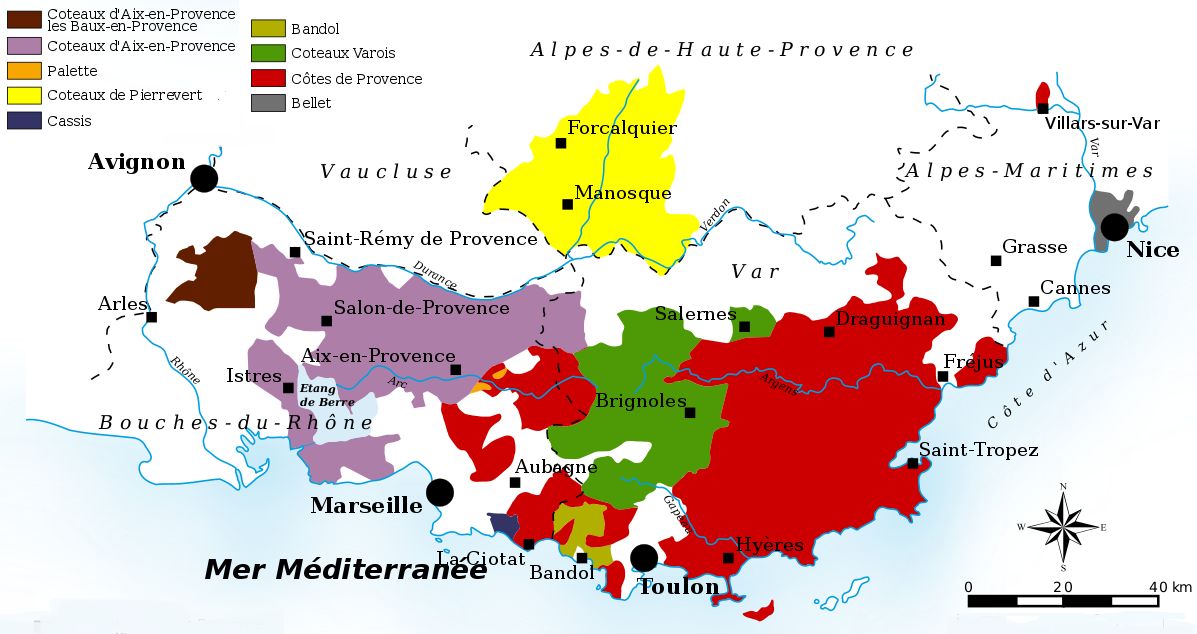 Provence - Landkarte mit Weinbaubereichen