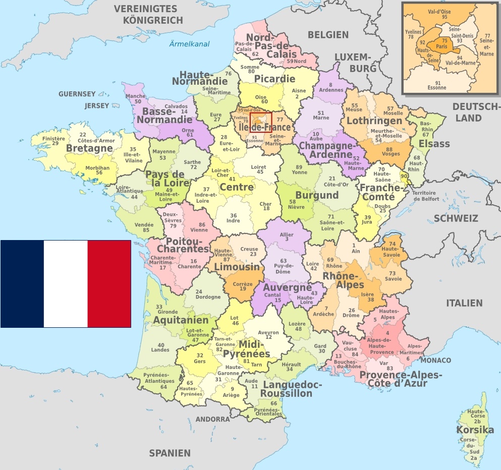 Frankreich - Karte und Flagge