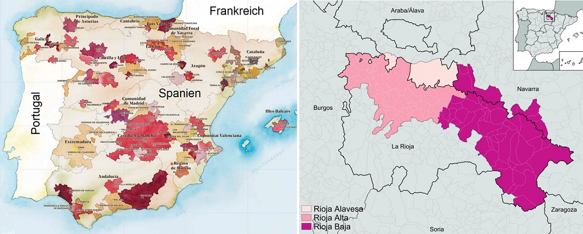 Spanien - Karte von Spanien und Rioja